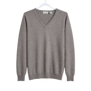 100% Cashmere Taupe VNeck Sweater XXL Neutral Old Money Minimalist Professorcore